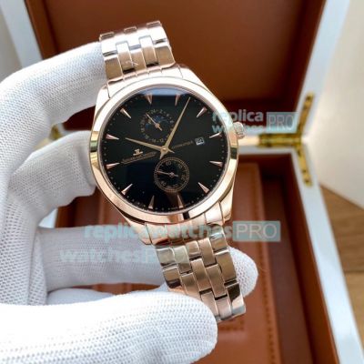 Copy Jaeger-LeCoultre Master Ultra Thin Moon Watch Rose Gold Black Dial